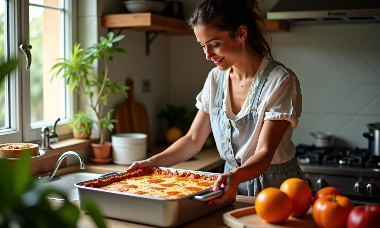 Lasanha caseira sendo congelada, pronta para um jantar fácil.