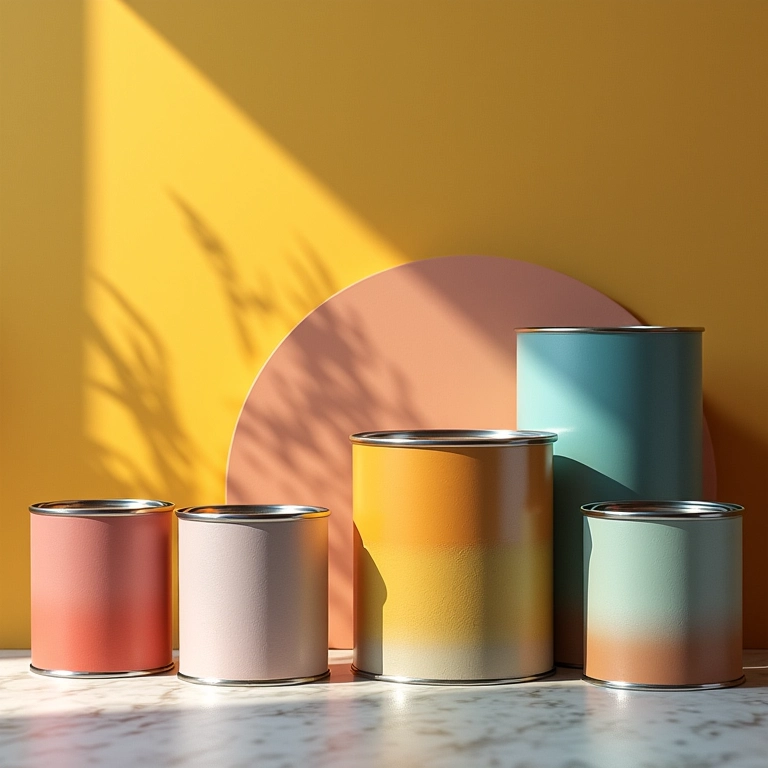 Latas de tinta coloridas e amostras em casa brasileira.