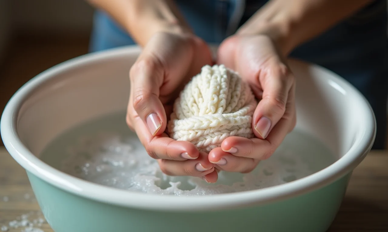 Lavando uma canga de tecido delicadamente.