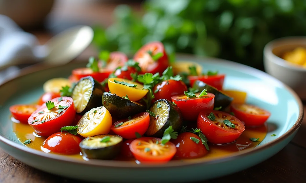 Legumes assados regados com beurre noisette.