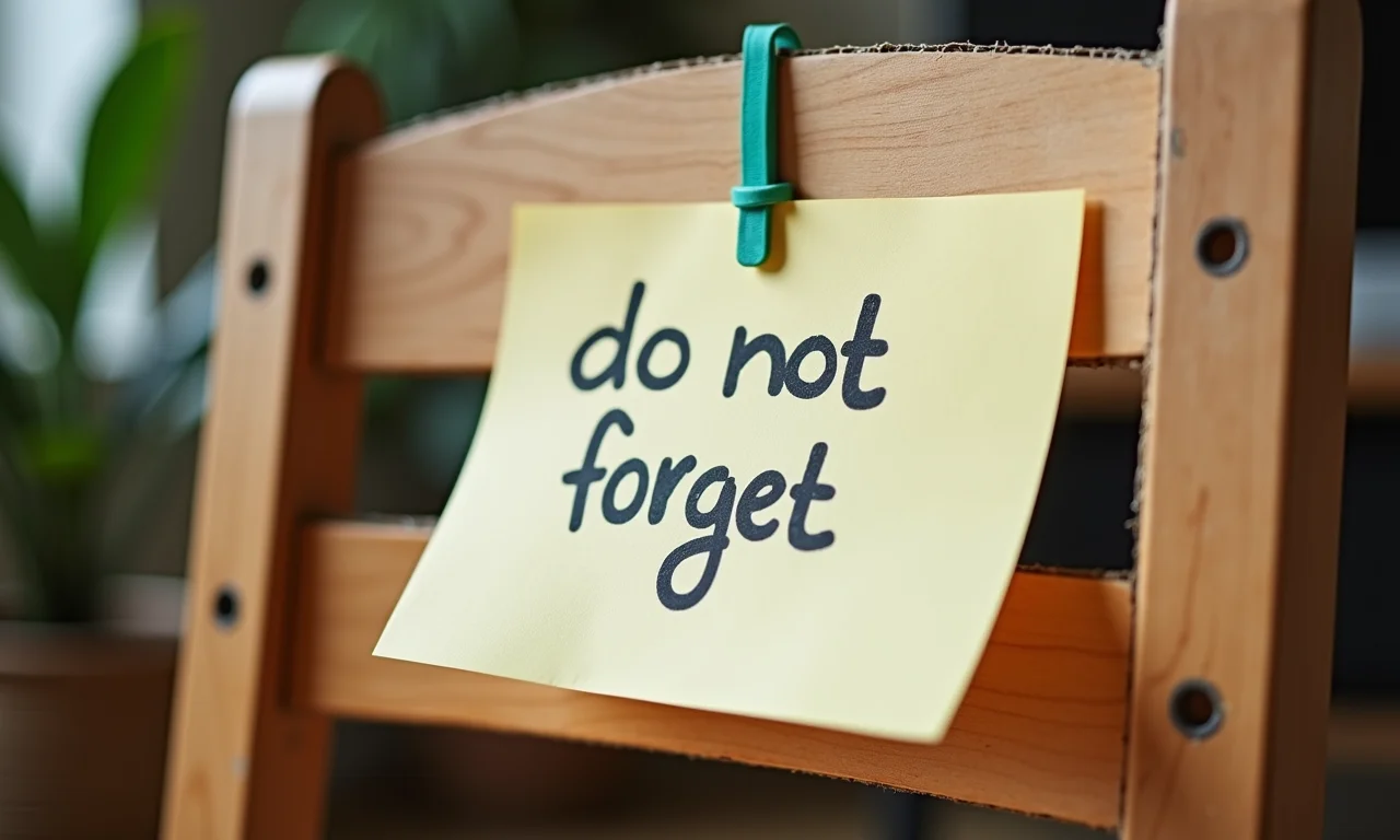 Lembrete engraçado em cadeira de papelão.