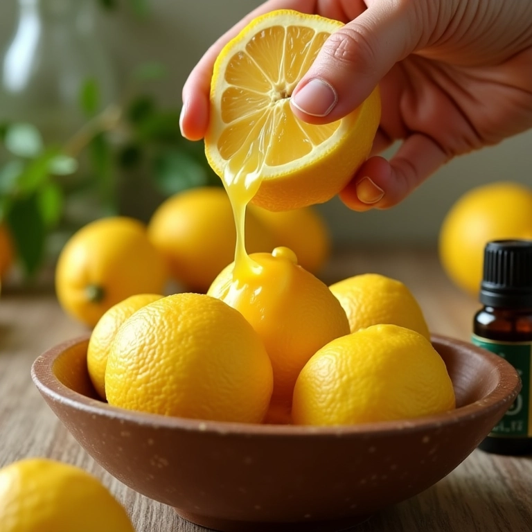 Limões frescos sendo espremidos para receita de henna.
