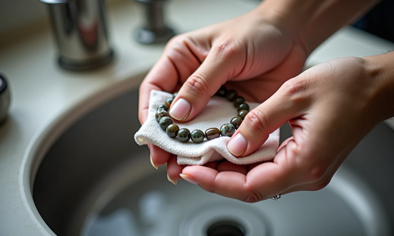 Limpeza de pulseiras de miçangas.
