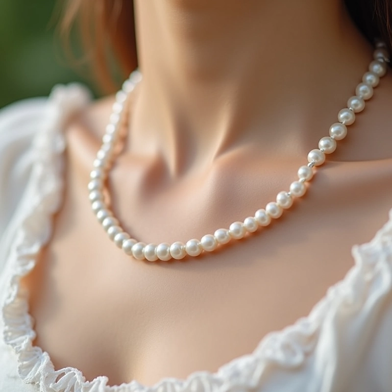 Limpeza do colar de pérola com fita.