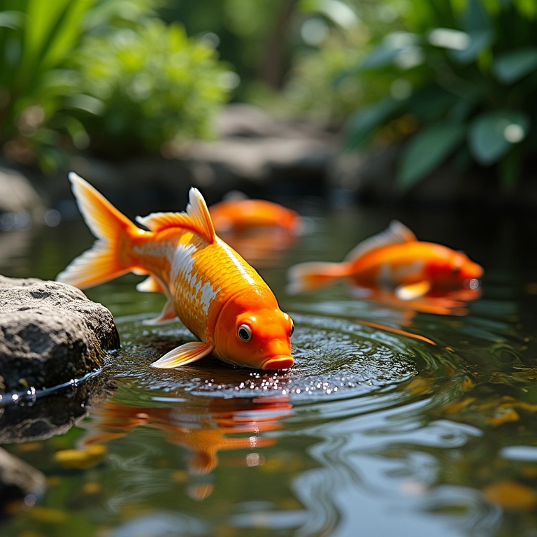 Limpeza regular de um lago de carpas e do filtro.