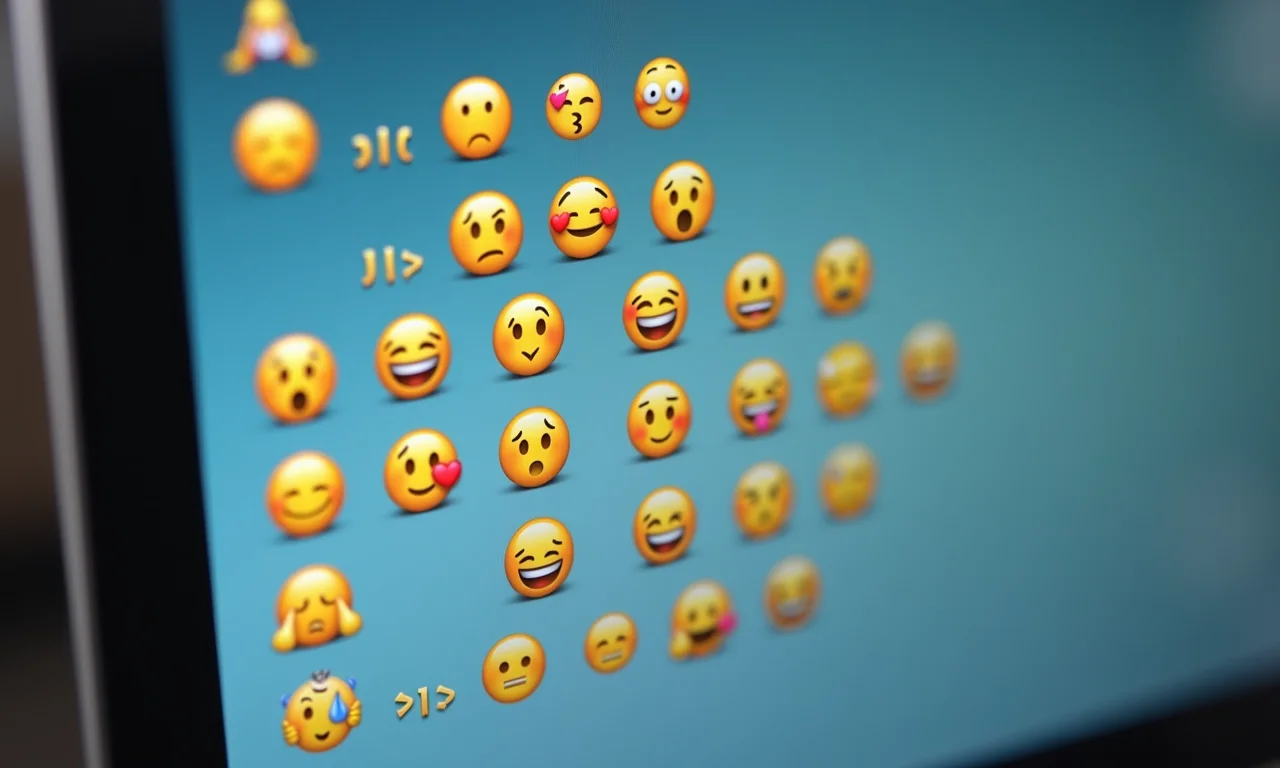 Lista de emoticons de texto clássicos exibidos em uma tela.