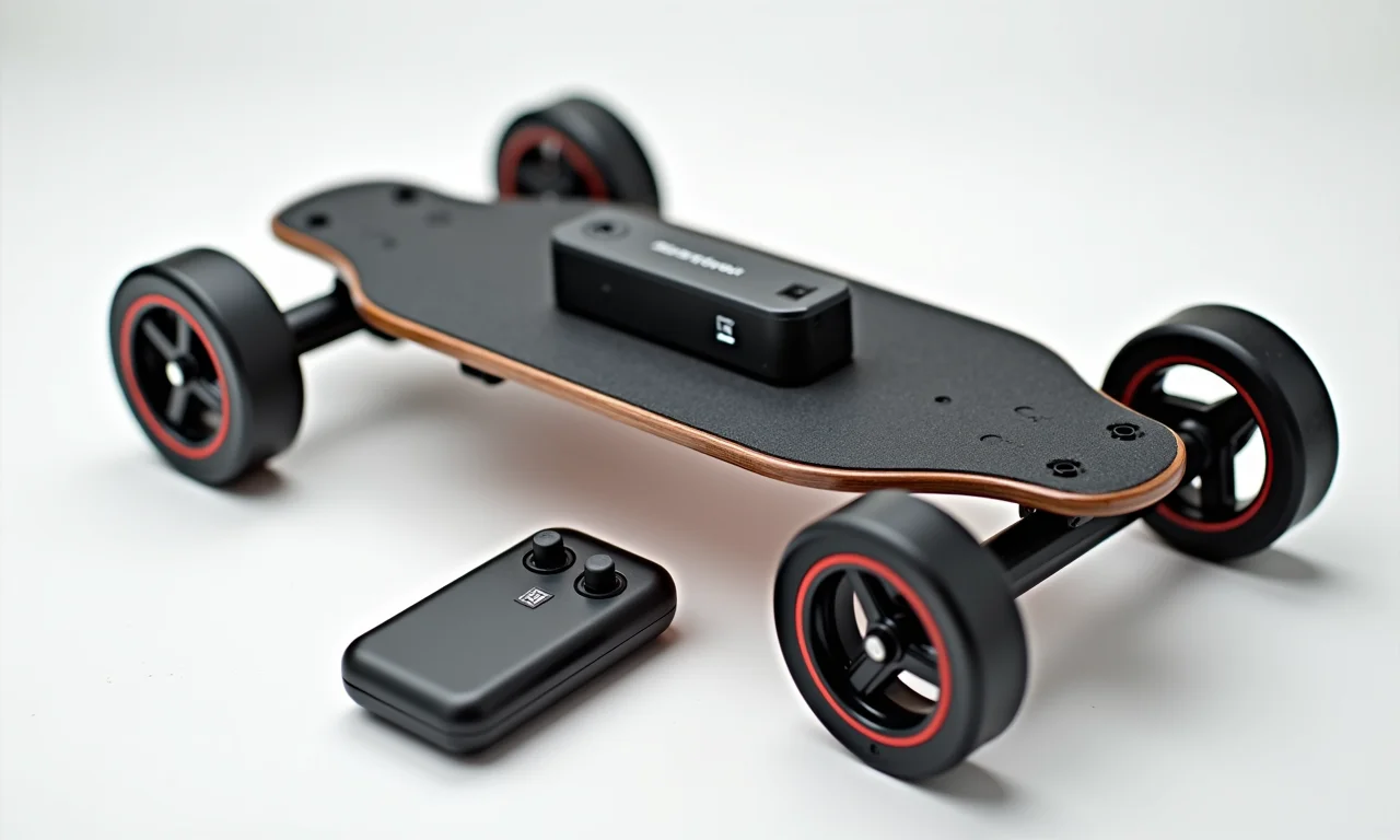 Lista de materiais essenciais para skate elétrico: motor, bateria, controle.