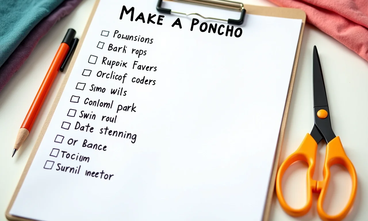 Lista de passos e materiais para fazer um poncho de tecido.