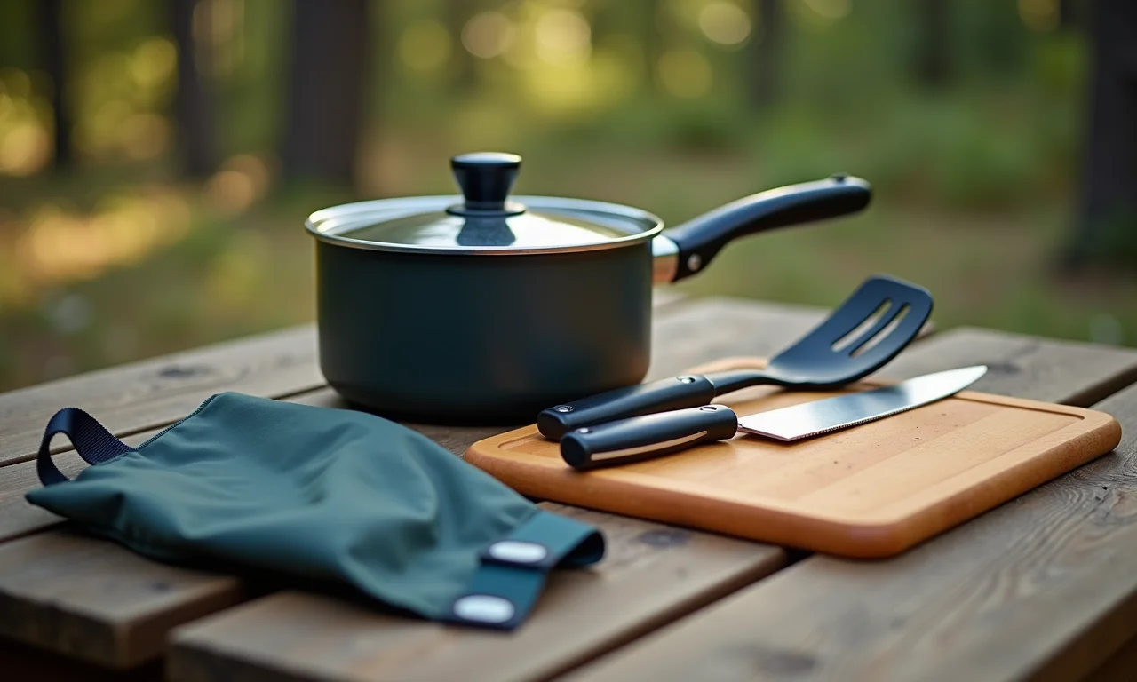 Lista de utensílios essenciais para cozinha de acampamento.