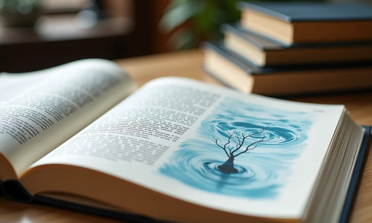 Livro aberto com uma redação sobre água, mostrando citações de fontes.