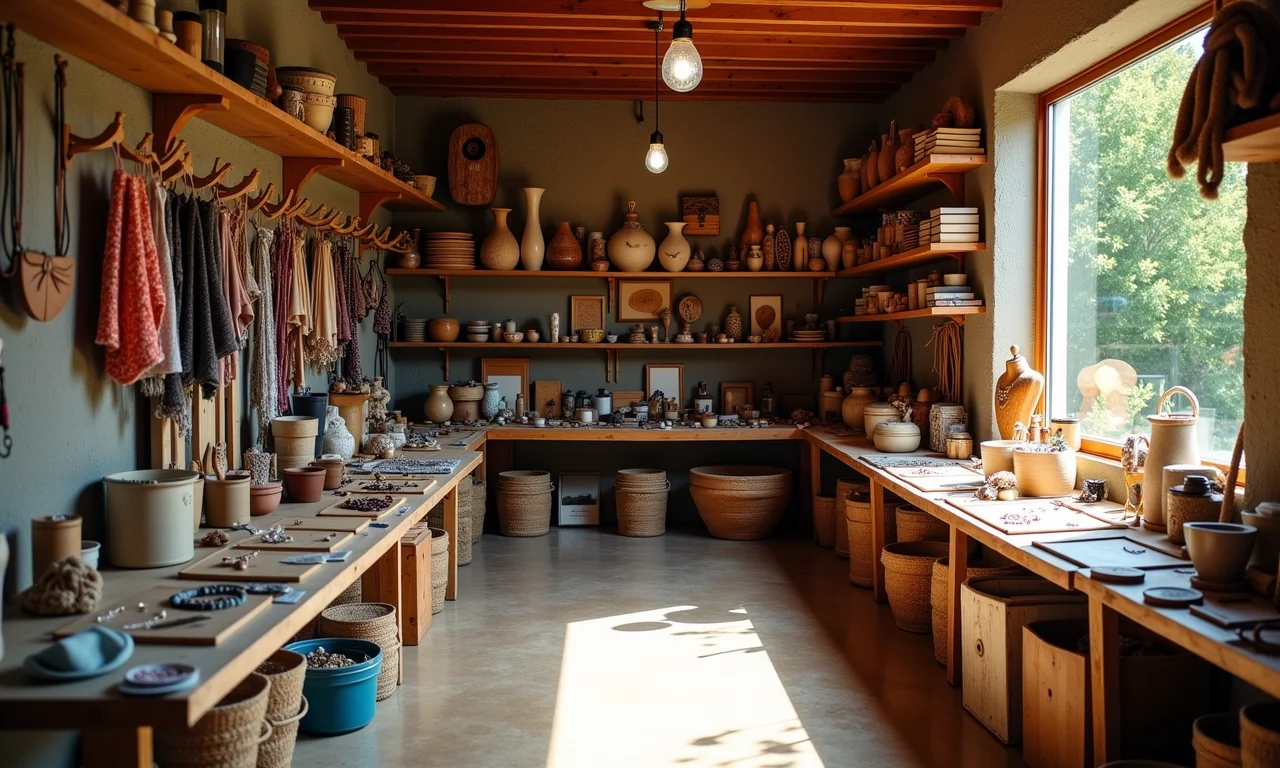 Loja de artesanato com materiais para mostruário de joias.