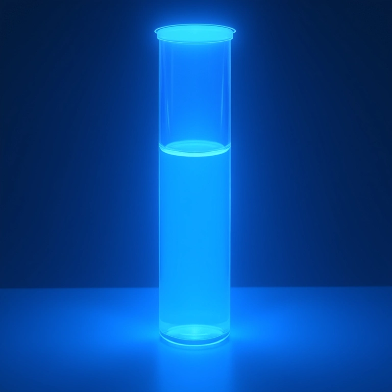 Luz ultravioleta desinfetando água em um tubo transparente.