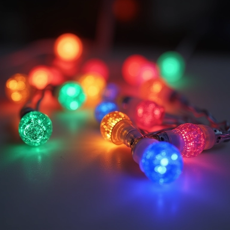 Luzes de LED coloridas dispostas de forma segura, com fonte de baixa voltagem.