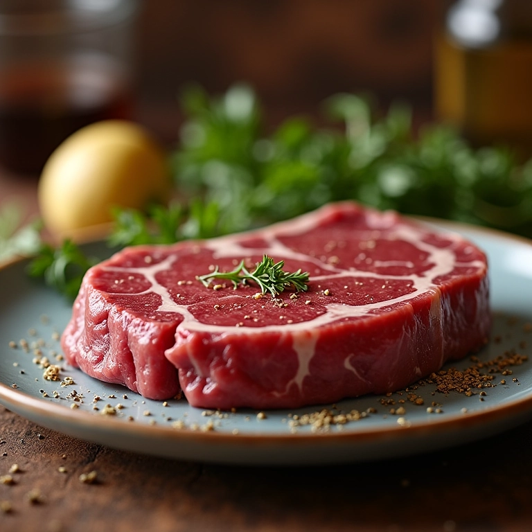 Maminha temperada simples em um prato, close-up.