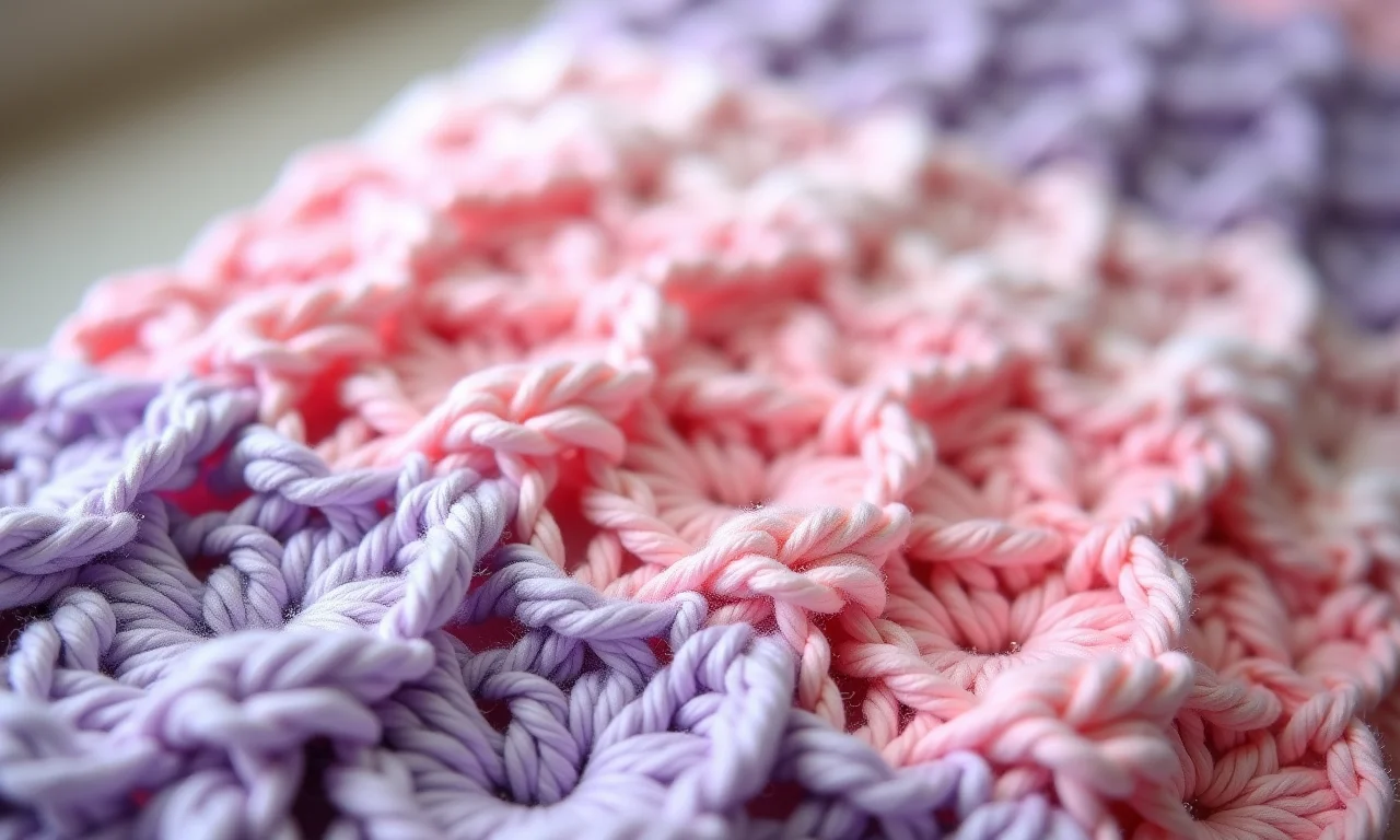 Manta de crochê para bebê menina em tons de rosa.