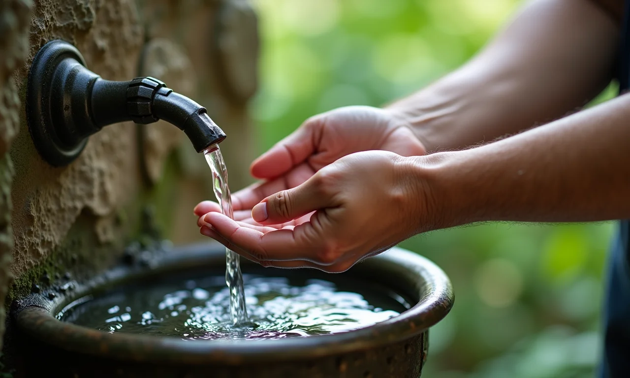 Manutenção cuidadosa de uma cascata artesanal.