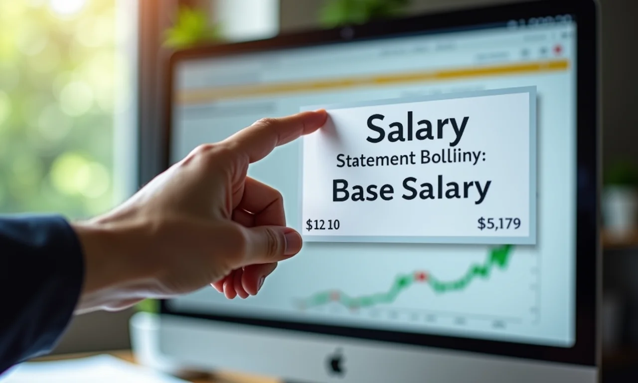 Mão apontando para o salário base em um demonstrativo.