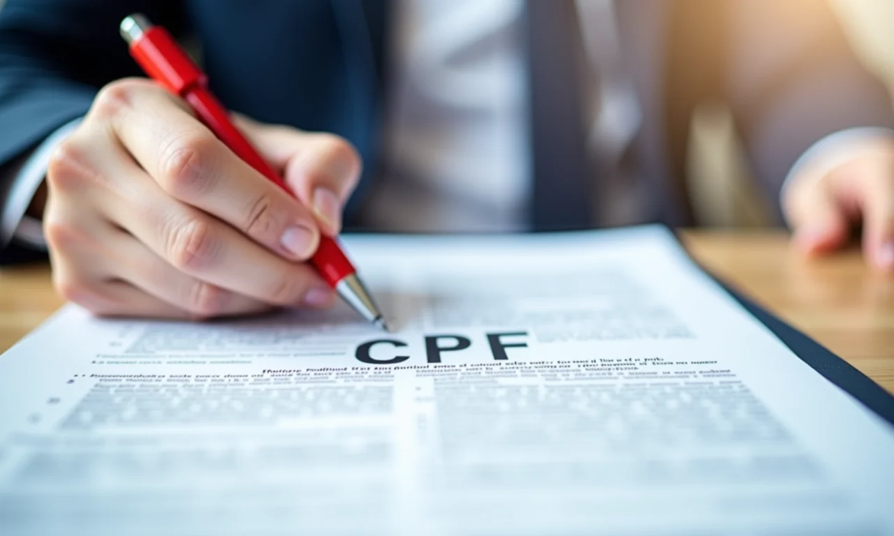 Mão riscando um CPF com caneta vermelha.