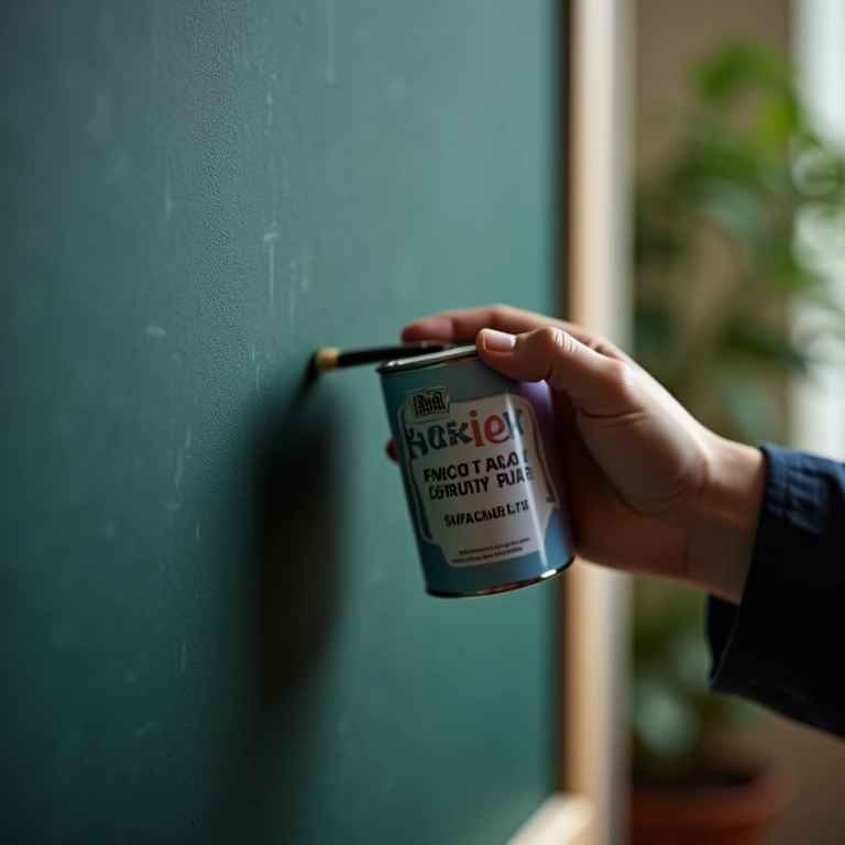 Mão segurando tinta Renner para pintar chalkboard.