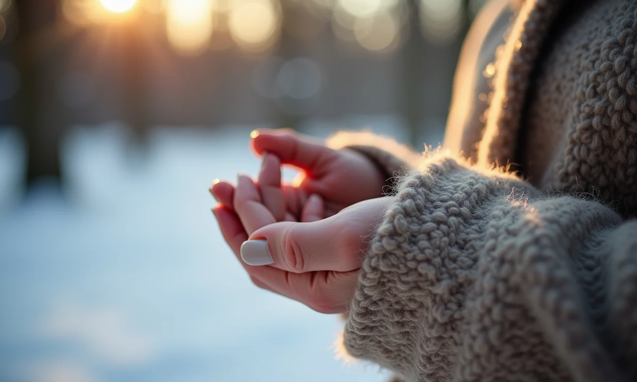 Mão tocando um tecido de lã macio, ideal para poncho de inverno.