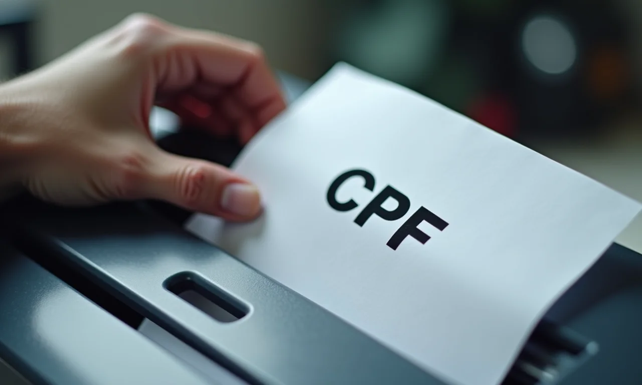 Mão triturando um documento CPF em um triturador.