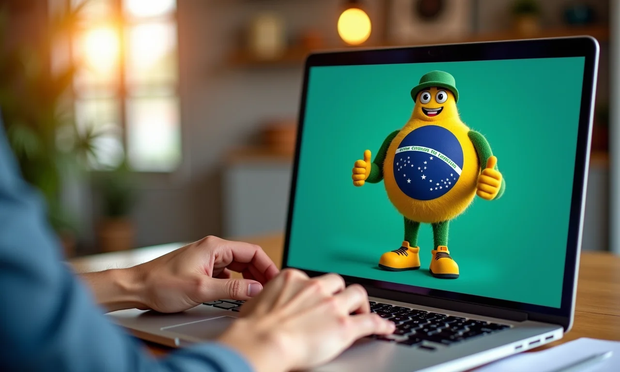 Mão usando Canva para criar mascote digital simples.