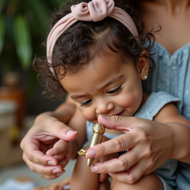 Mãos de artesã criando tiara de meia de seda para bebê.