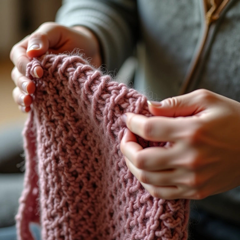 Mãos demonstrando aumentos e diminuições no tricô para modelar um vestido.