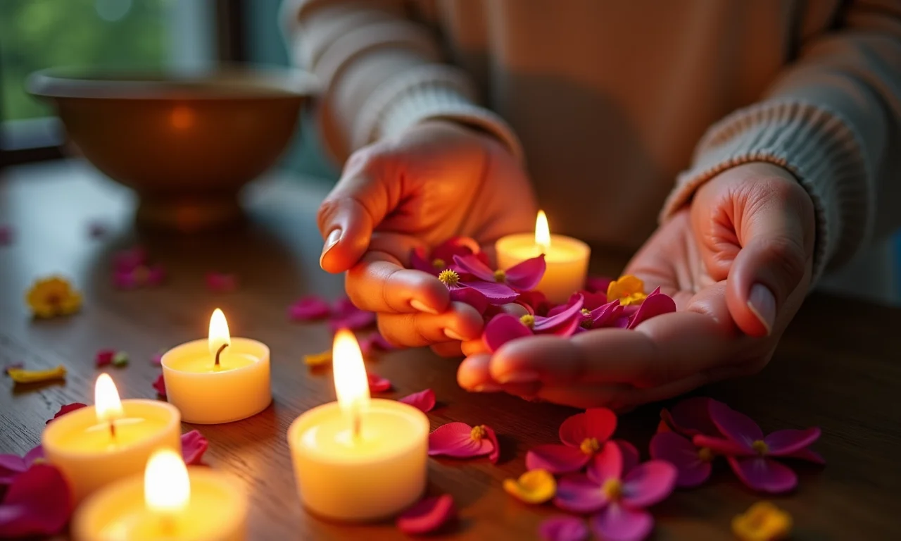 Mãos descartando restos de vela e oferenda