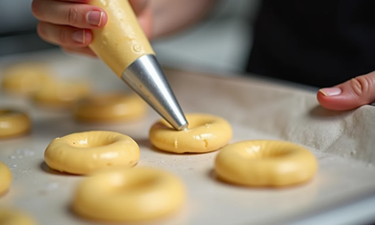 Mãos habilidosas moldando a massa choux.