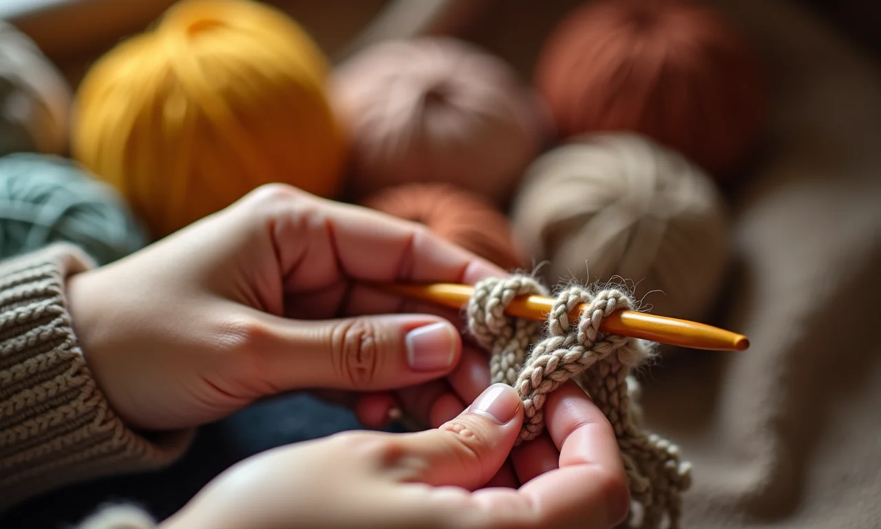 Mãos habilidosas tricotando manta de crochê