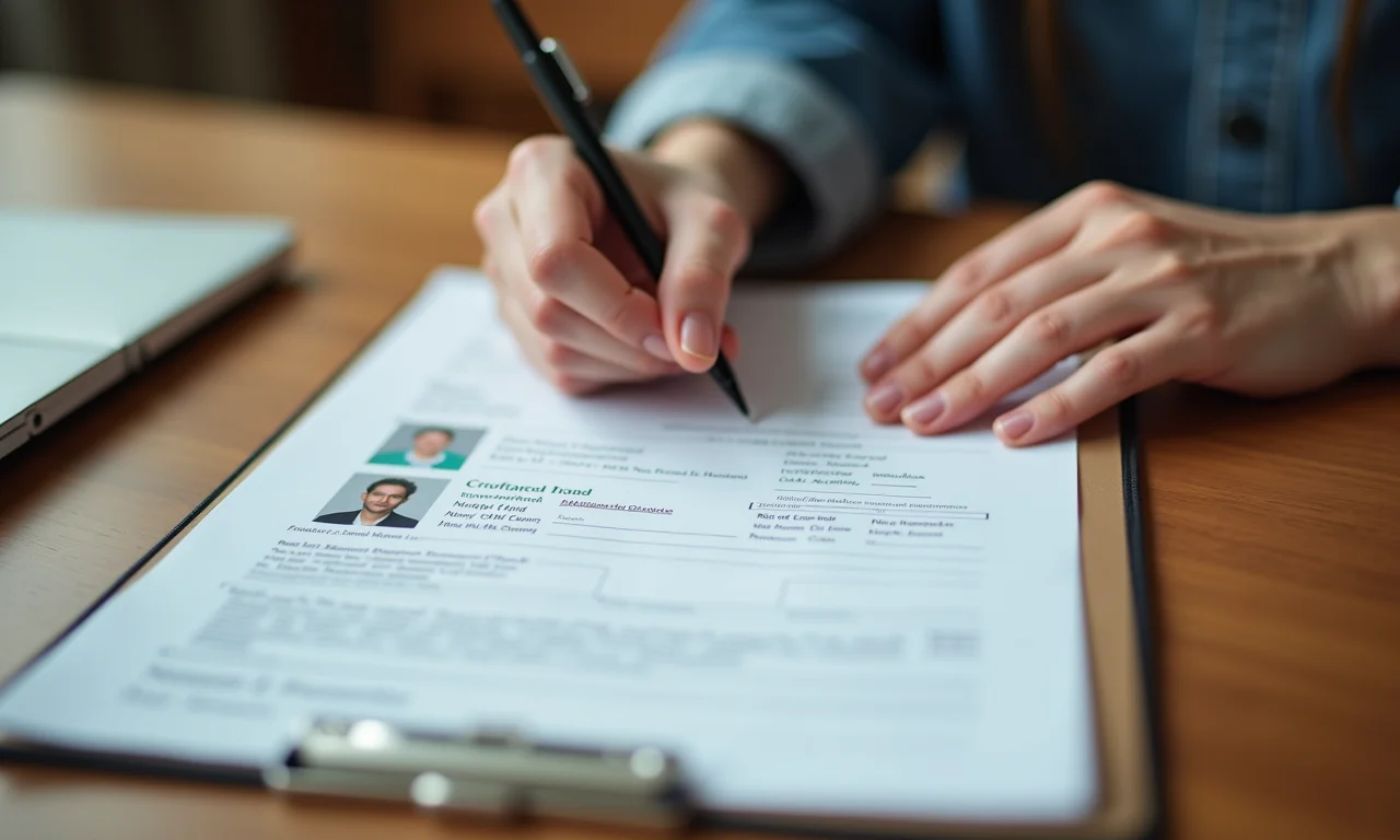 Mãos organizando documentos para o cartão de ônibus.