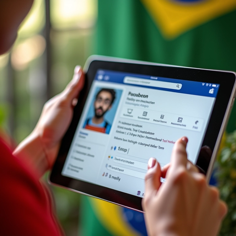 Mãos preenchendo informações pessoais no Facebook.