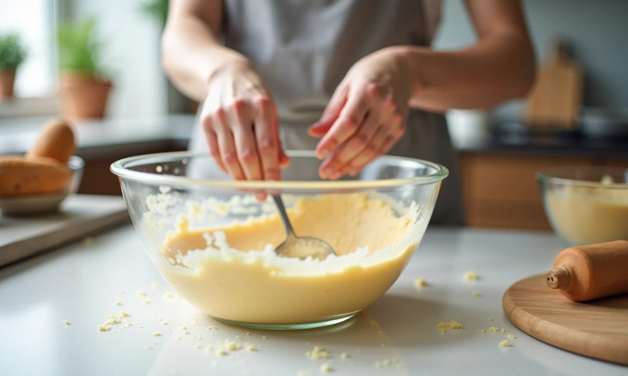Mãos preparando receita de massinha de modelar caseira.