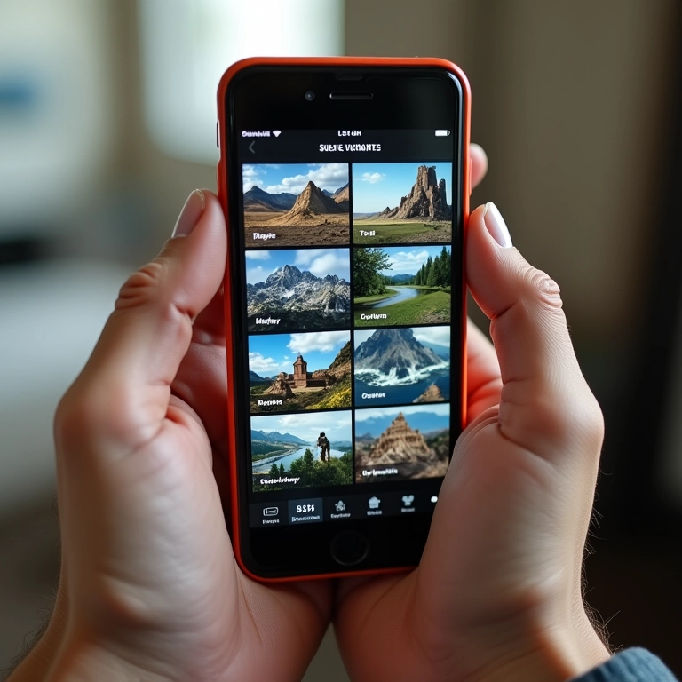 Mãos segurando celular mostrando app de retrospectiva gratuito.