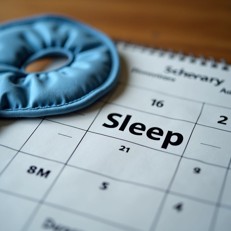 Máscara de dormir ao lado de um calendário de estudos.