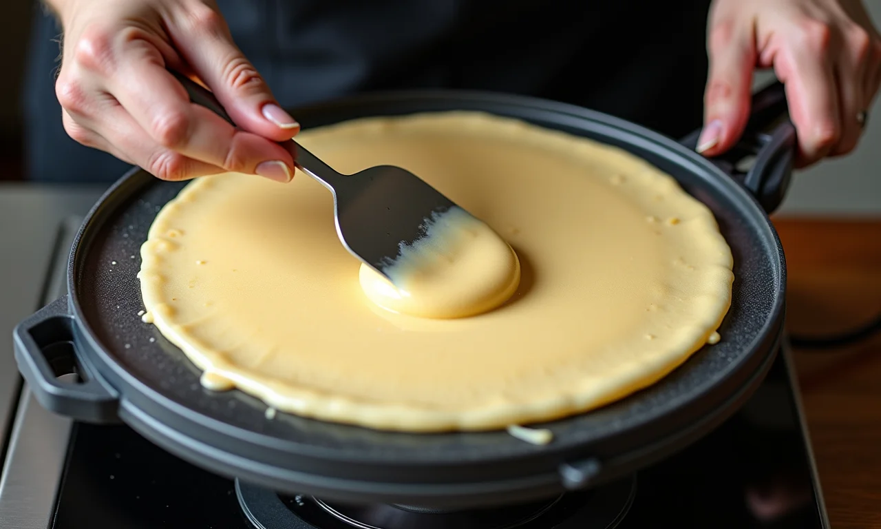 Massa de crepe sendo espalhada na crepeira Cadence