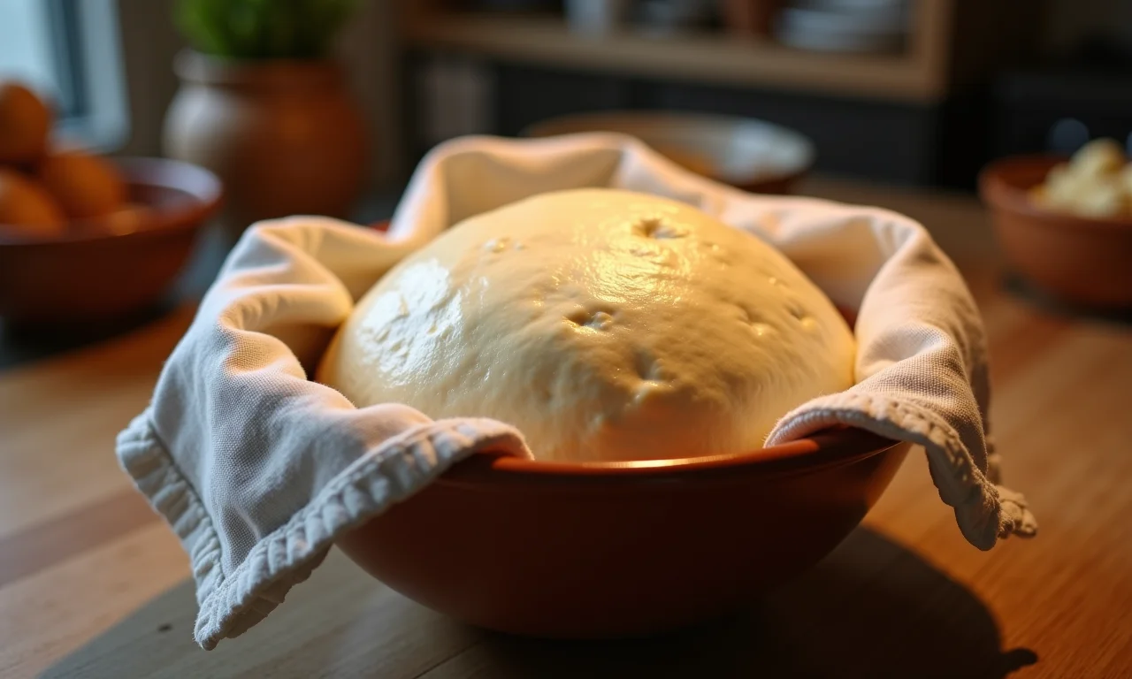 Massa de pão de doce crescendo em uma tigela.