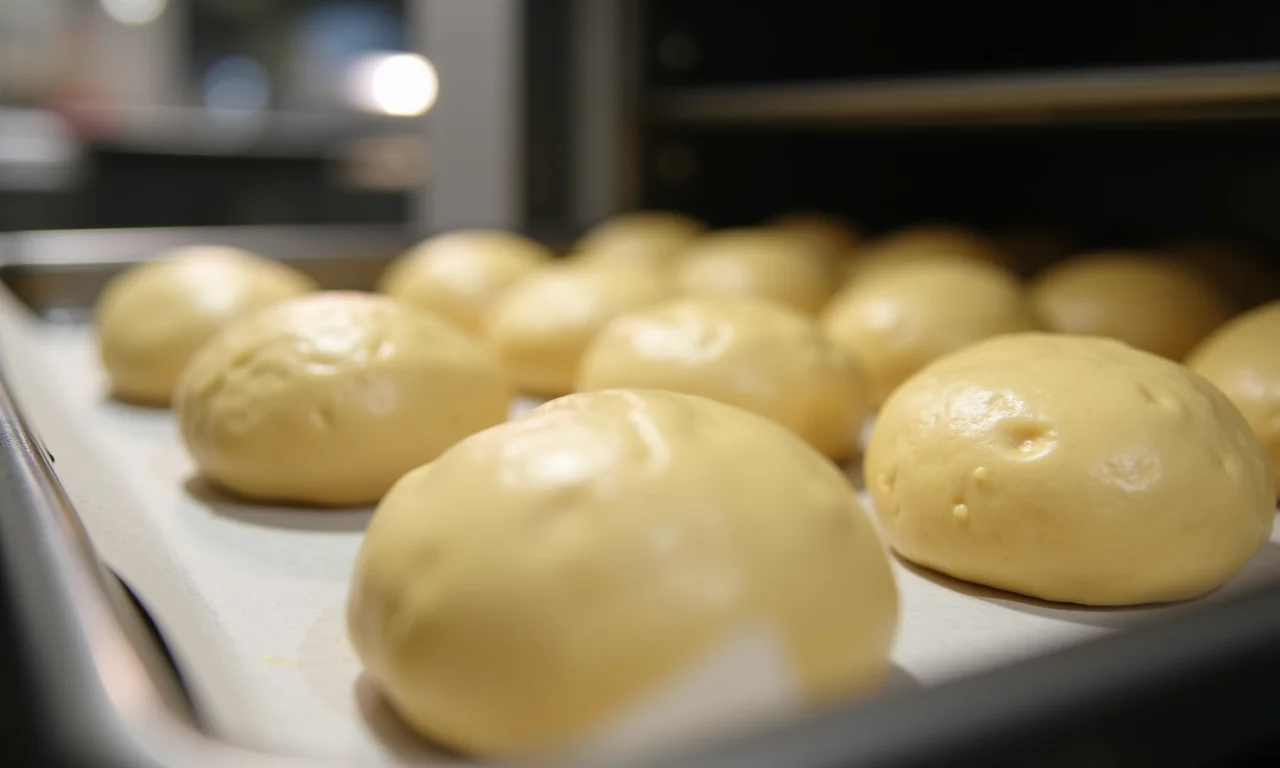 Massa de pão de doce sendo modelada em rolinhos.