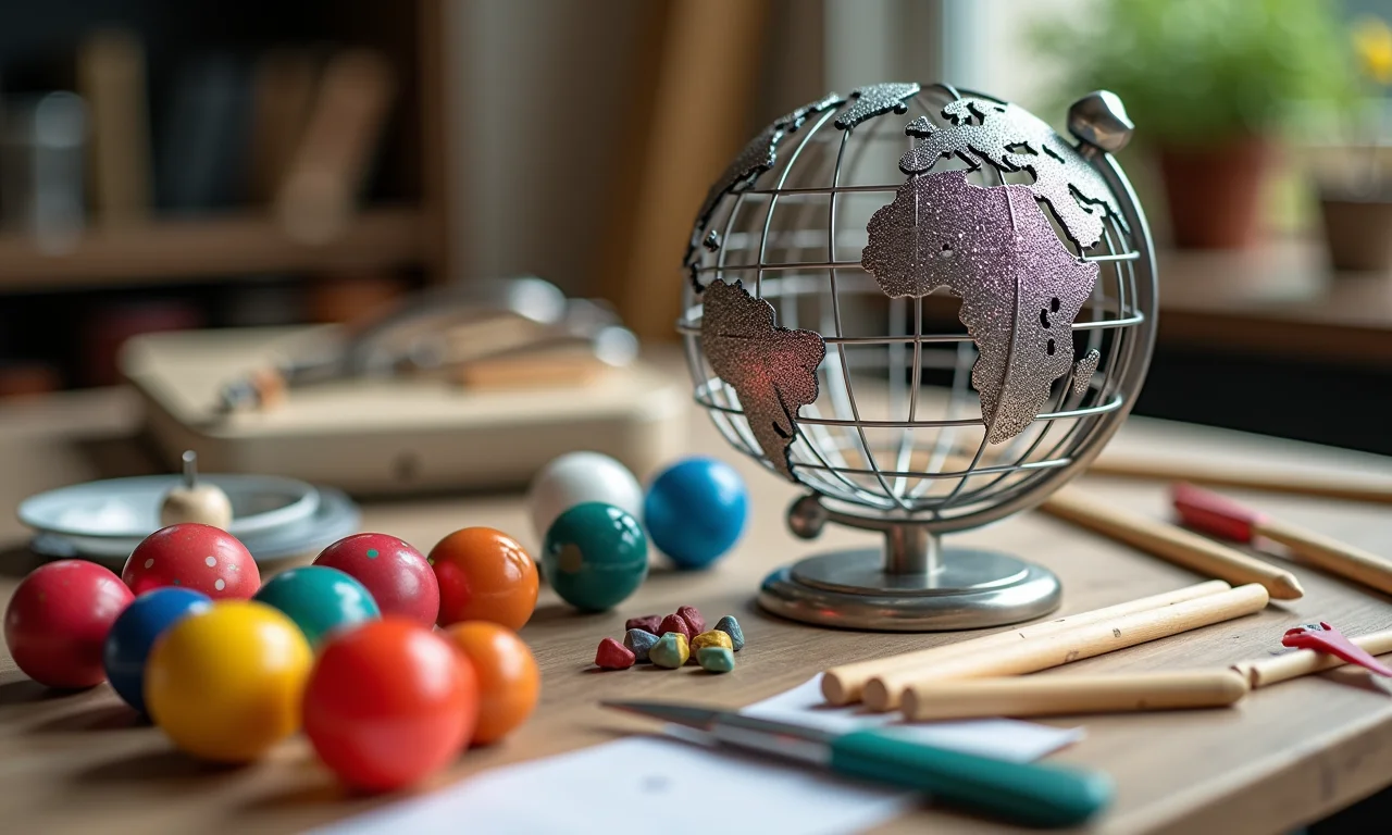 Materiais básicos para construir um globo de bingo artesanal.