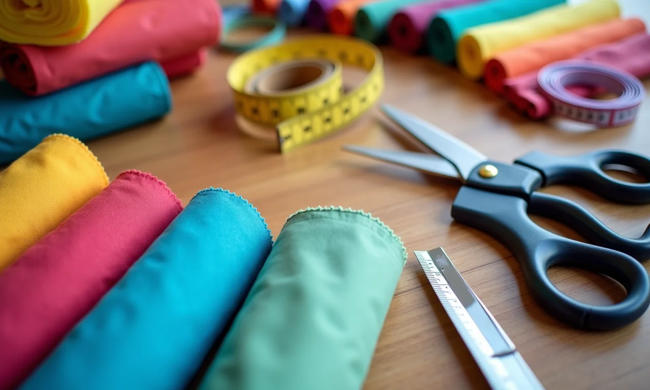 Materiais de costura organizados para fazer calça plástica de bebê.