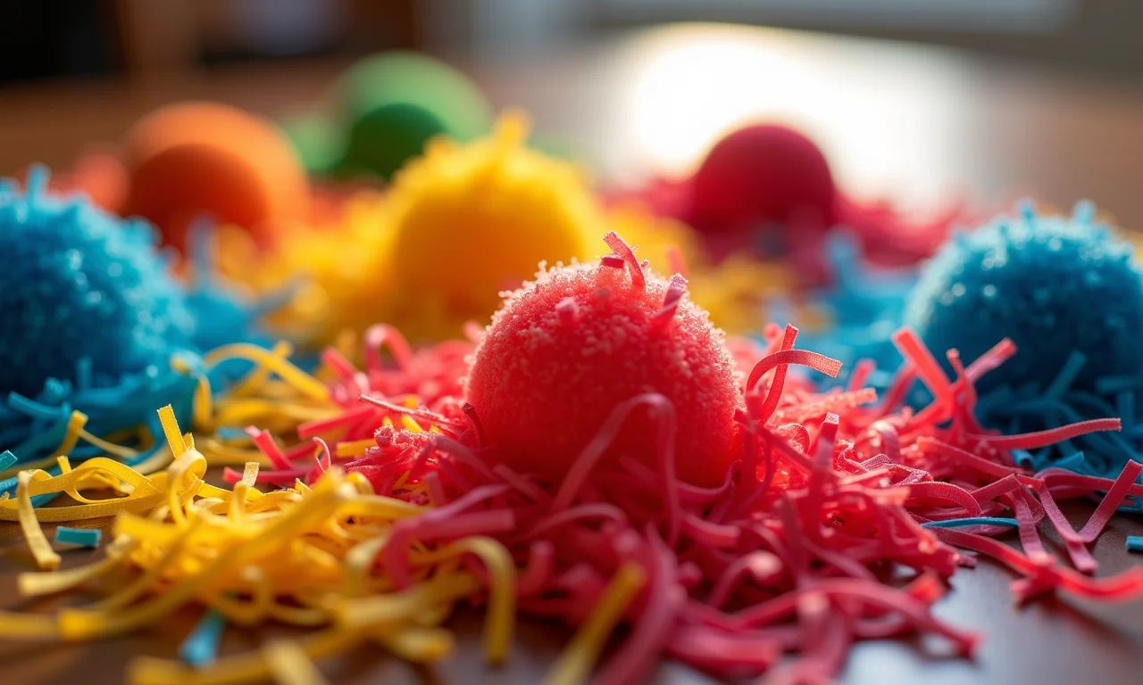 Materiais de enchimento coloridos para centro de mesa.