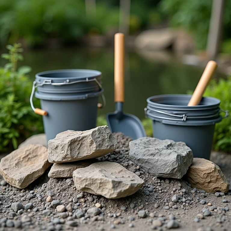 Materiais essenciais para a construção de um lago artificial.