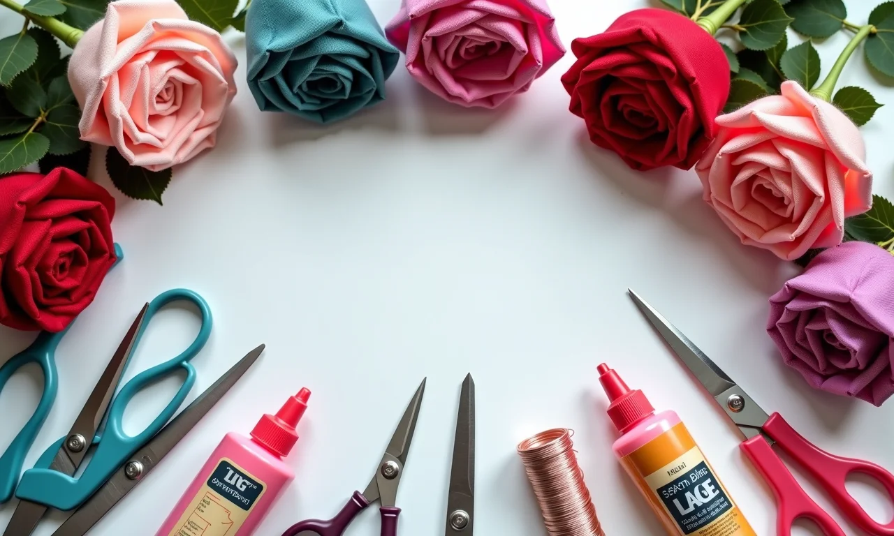 Materiais essenciais para fazer forminhas de tecido em formato de rosa.