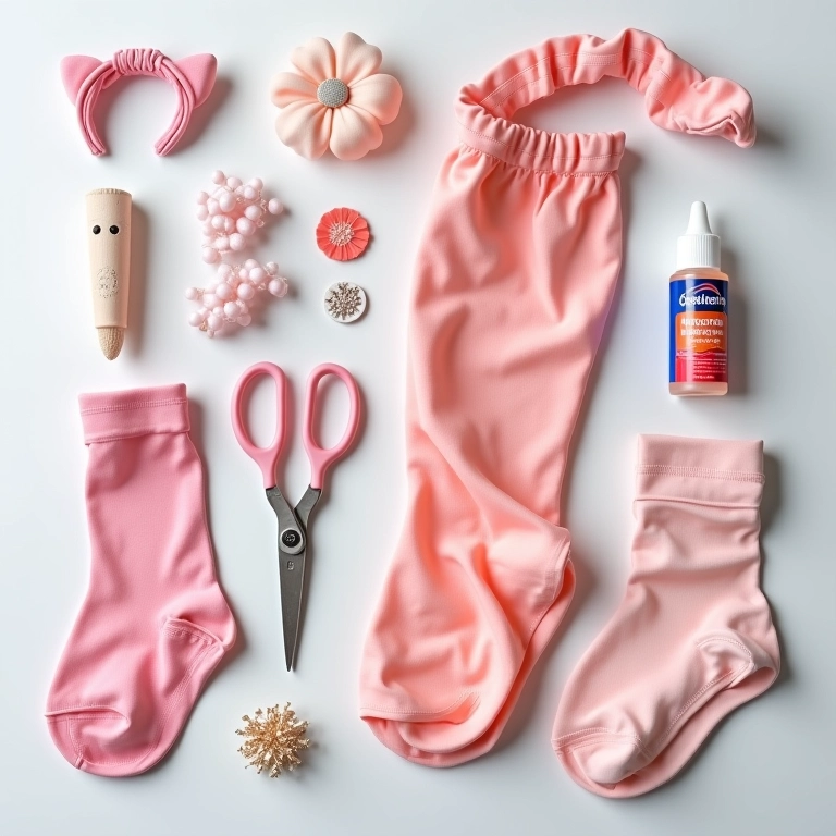 Materiais essenciais para fazer tiara de meia de seda.