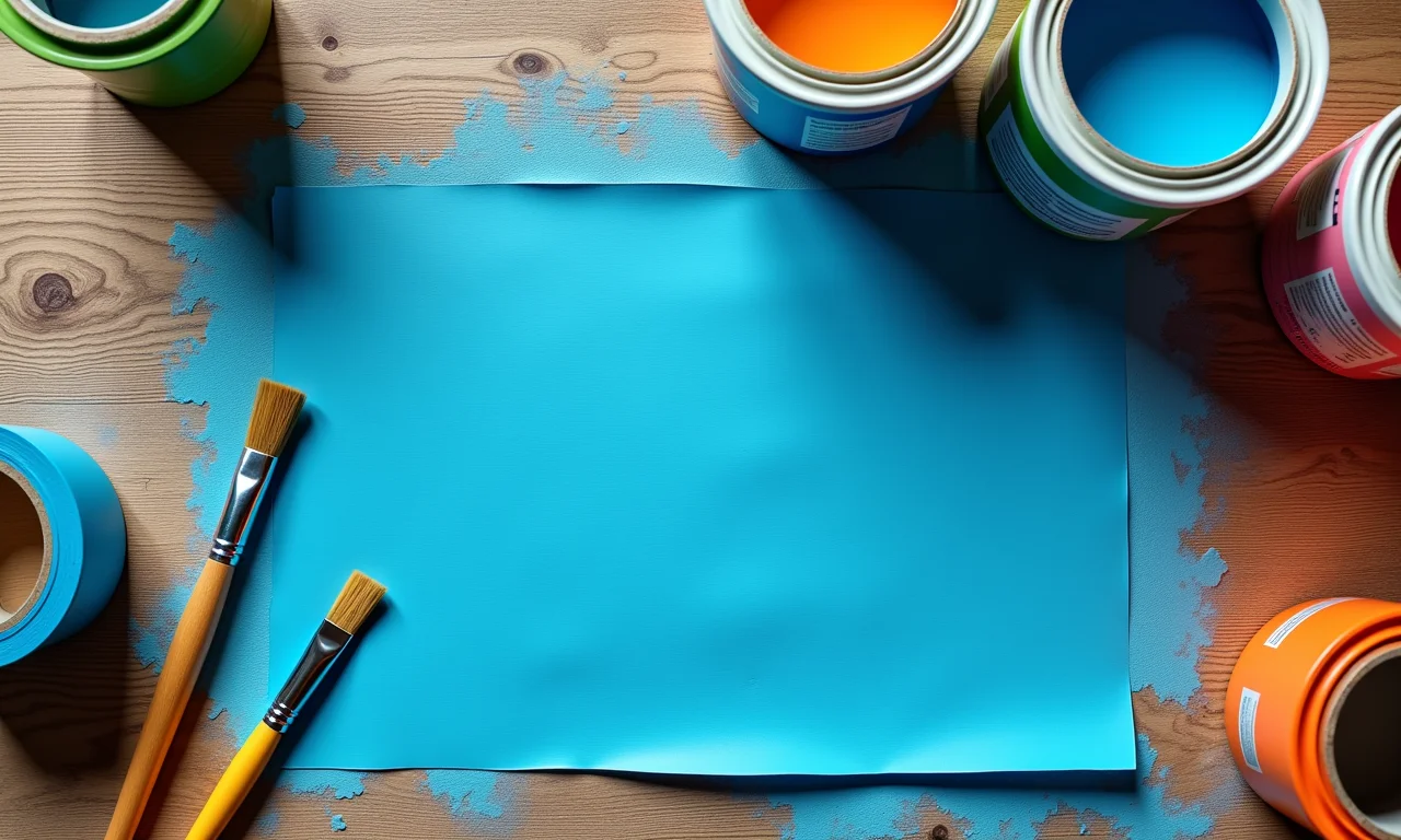 Materiais essenciais para pintura com fita crepe: fita, pincéis e tintas.