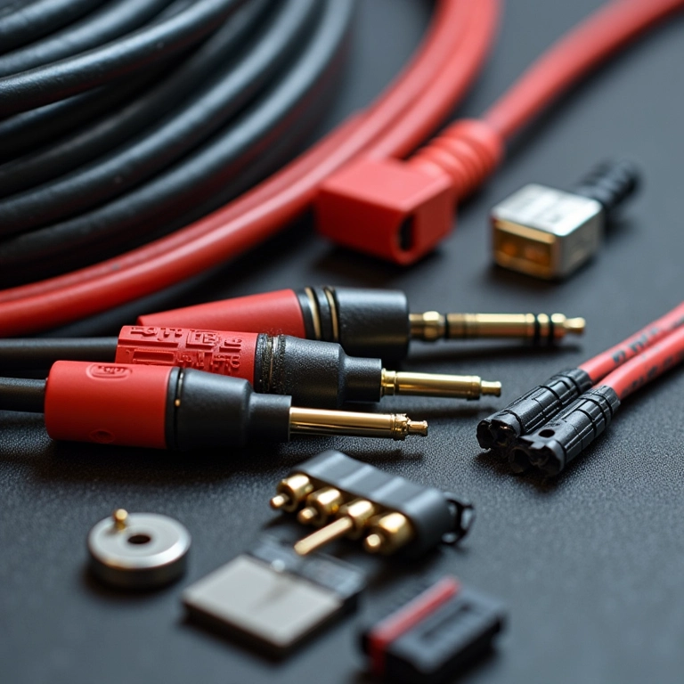 Materiais necessários para cabo de áudio: fios, conectores e termorretrátil.