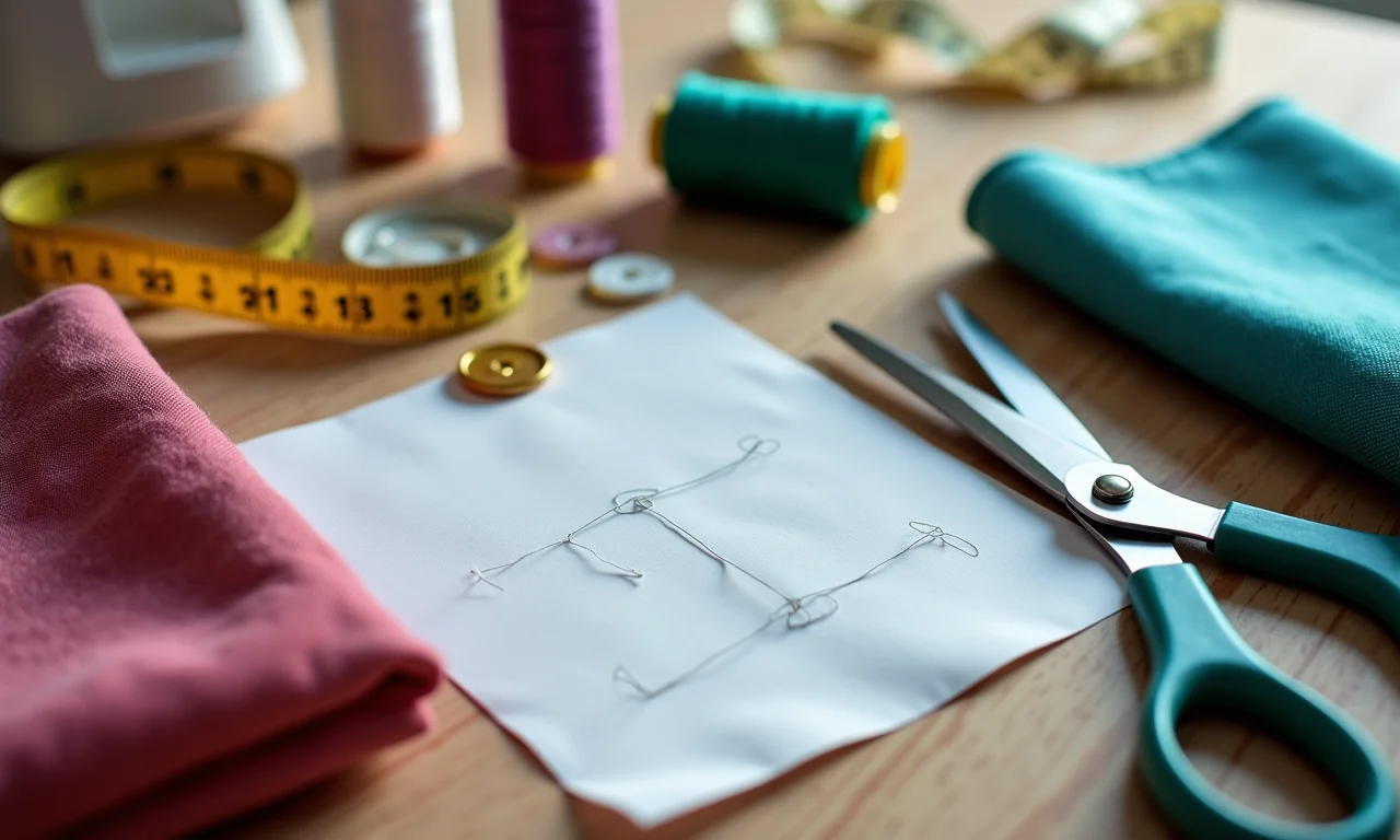 Materiais necessários para fazer uma túnica: tecido, tesoura, fita métrica, linha e botões.