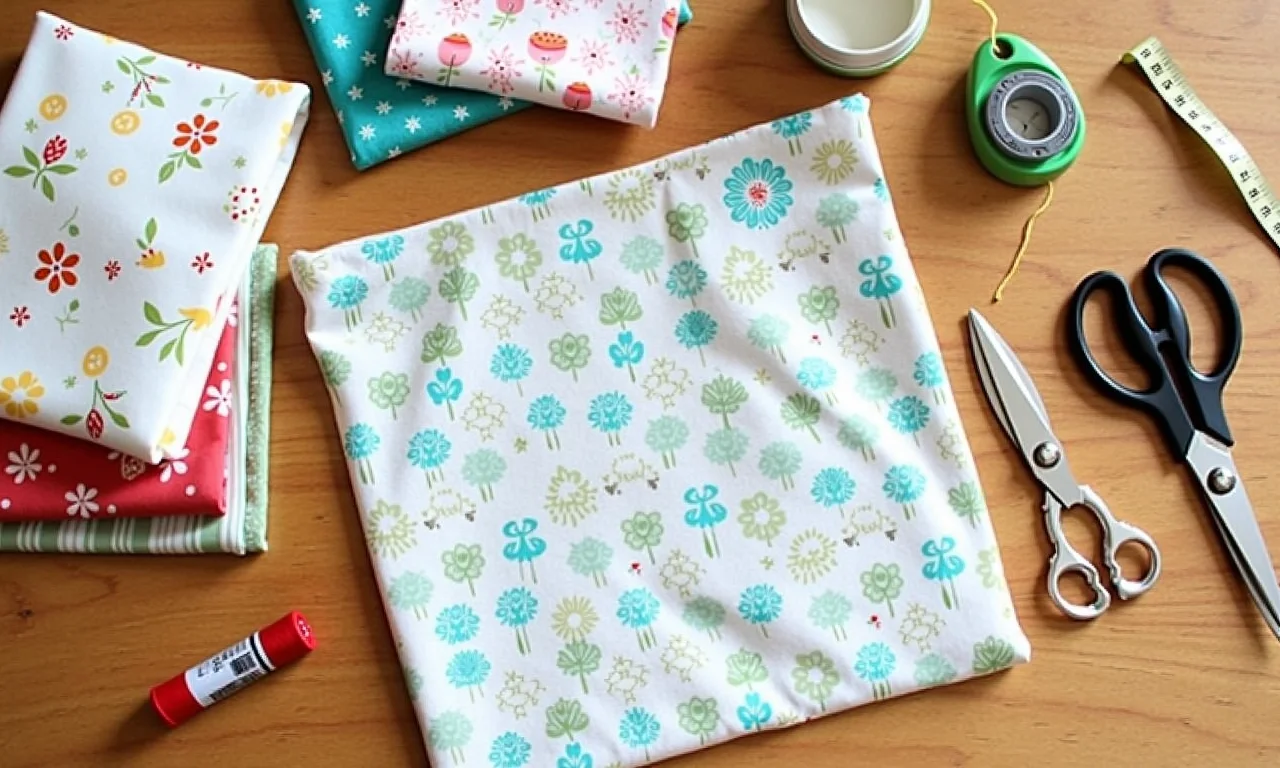 Materiais para porta fraldas DIY dispostos em mesa de madeira.