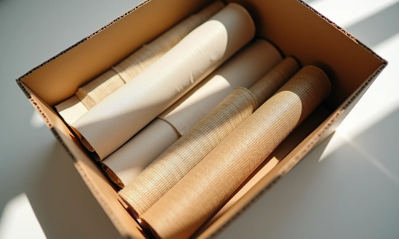 Materiais para revestir caixa de papelão: tecido, papel, contact, juta.